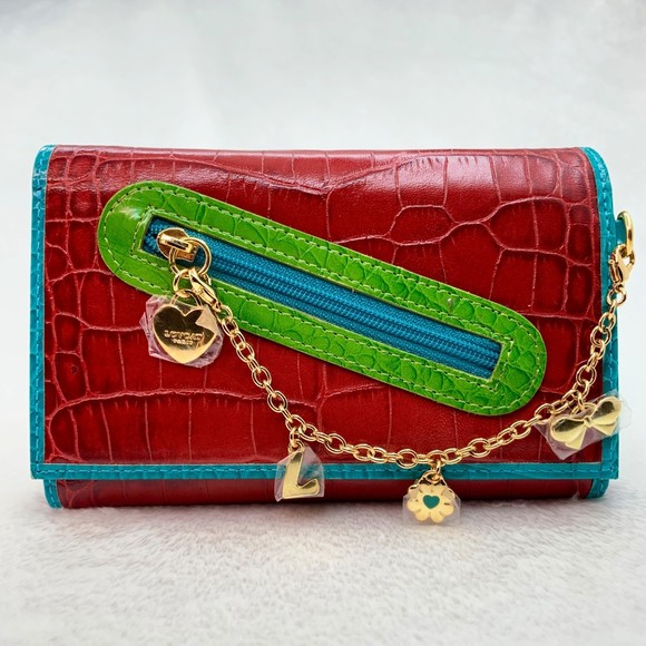 Lovcat Paris Handbags - Lovcat Paris Trifold Wallet Crocodile Print Red & Turquoise Y2K Vintage